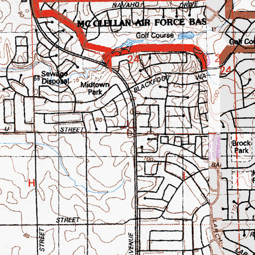 Topographic Map of North Highlands - Antelope Library, CA
