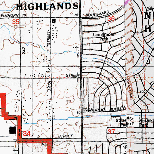 Topographic Map of Saint Stephens Presbyterian Church, CA