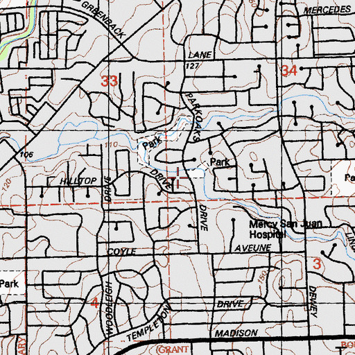 Topographic Map of Park Oaks, CA