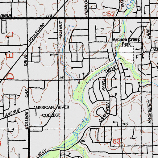 Topographic Map of Arcade Creek Nature Area, CA