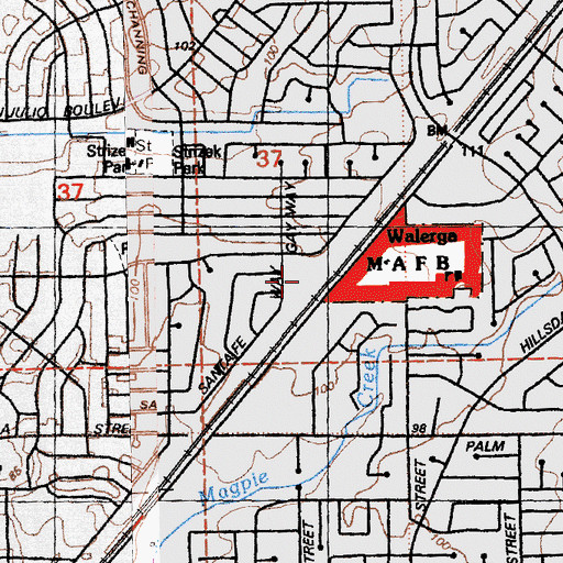 Topographic Map of Bel Air Shopping Center, CA