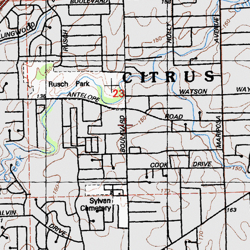 Topographic Map of Citrus Square Shopping Center, CA