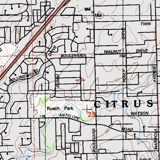 Topographic Map of Grand Oaks Shopping Center, CA