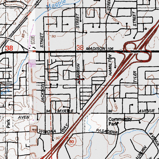 Topographic Map of Highlands Missionary Baptist Church, CA