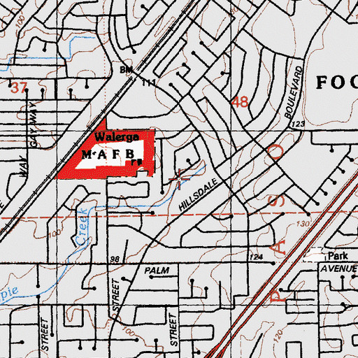 Topographic Map of Hillsdale Plaza Shopping Center, CA
