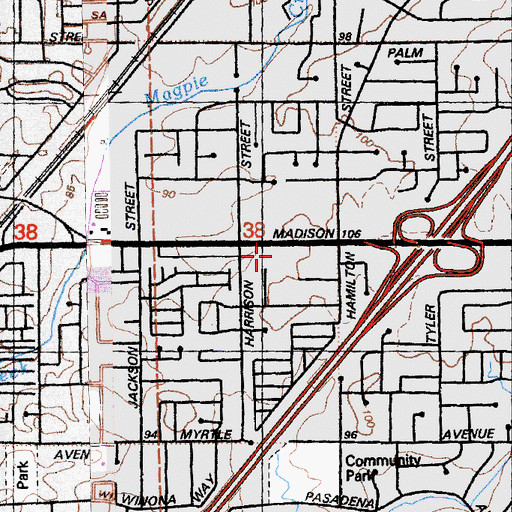 Topographic Map of Madison Avenue Baptist Church, CA