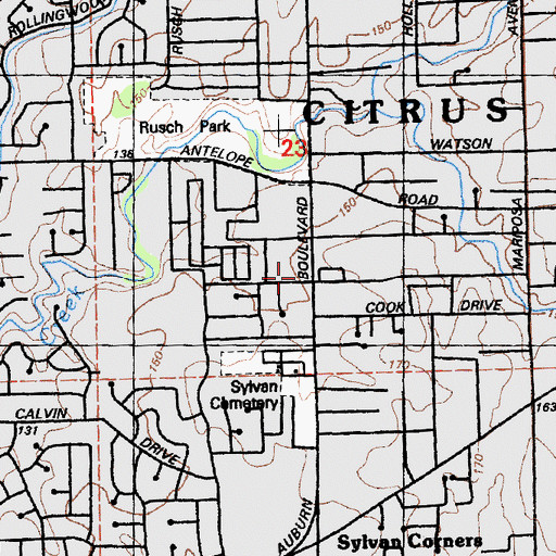 Topographic Map of Resurrection Life of Jesus Church, CA