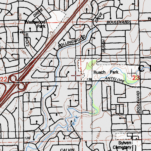 Topographic Map of Rusch Home and Botanical Garden, CA