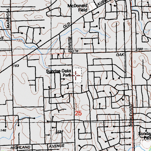 Topographic Map of Sun Oak Baptist Church, CA