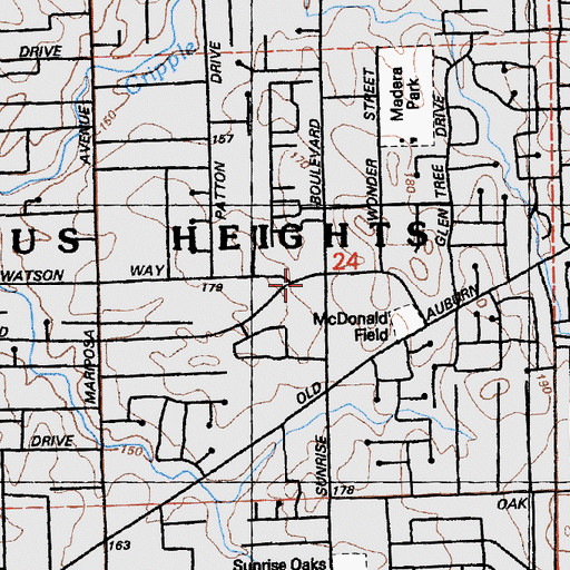 Topographic Map of Sunrise Plaza Shopping Center, CA