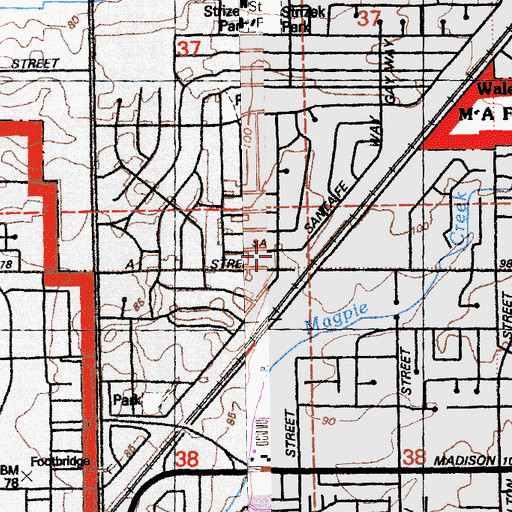 Topographic Map of Valey Christian Church, CA