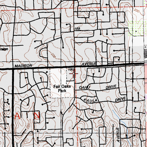 Topographic Map of Fair Oaks Square Shopping Center, CA