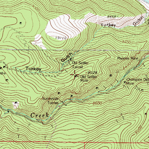 Topographic Map of Old Settler Mine, CO