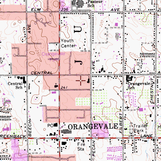 Topographic Map of First Baptist Church of Orangevale, CA