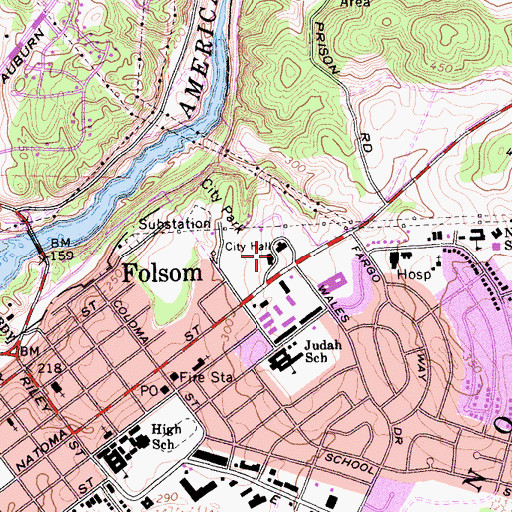 Topographic Map of Folsom City Hall, CA