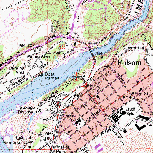 Topographic Map of Folsom Powerhouse (historical), CA
