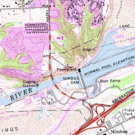 Topographic Map of Nimbus Dam Overlook, CA