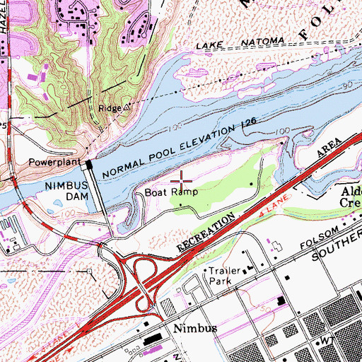 Topographic Map of Nimbus Dam Recreation Area, CA