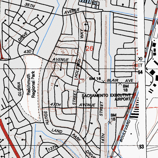 Topographic Map of Birney School Park, CA