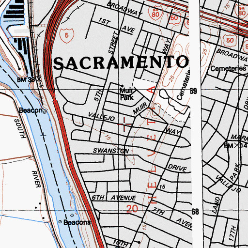 Topographic Map of Riverside United Methodist Church, CA