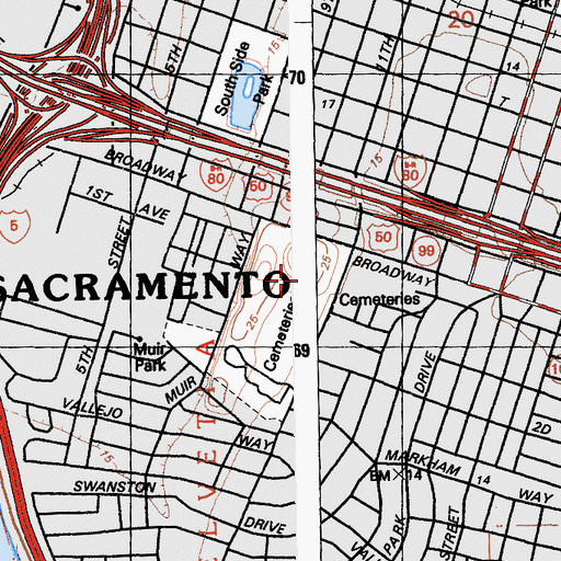 Topographic Map of City Cemetery, CA