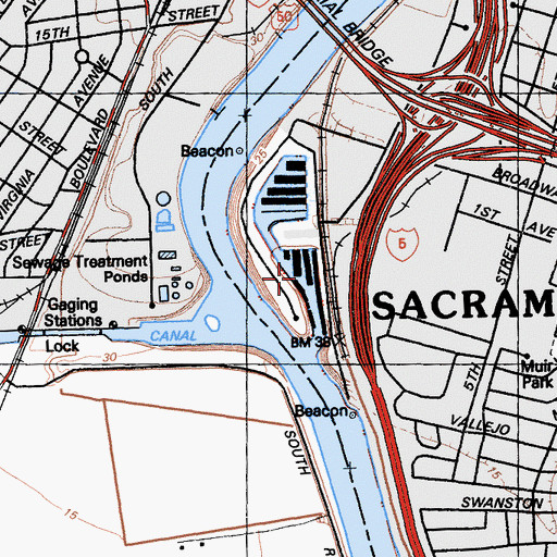 Topographic Map of Sacramento Marina, CA