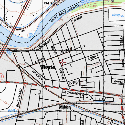 Topographic Map of Anna Street Baptist Church, CA