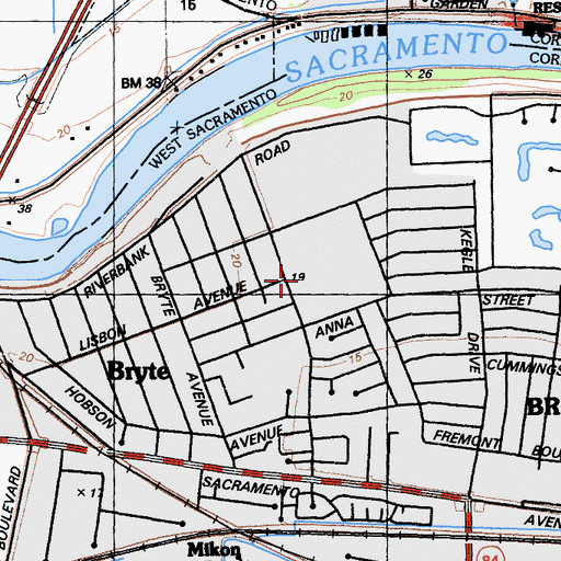 Topographic Map of Bryte Park, CA