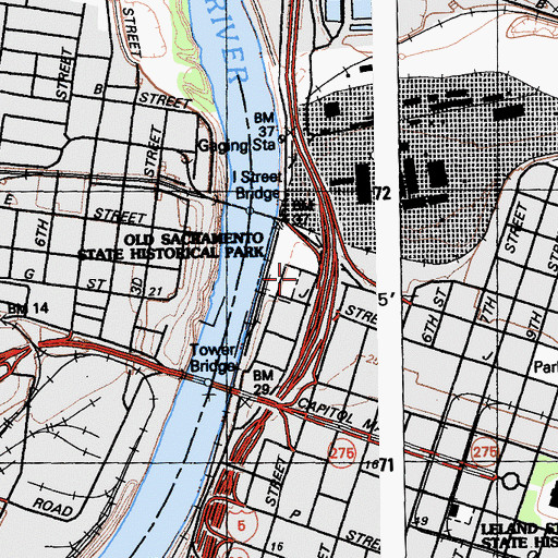 Topographic Map of California State Railroad Museum Library, CA
