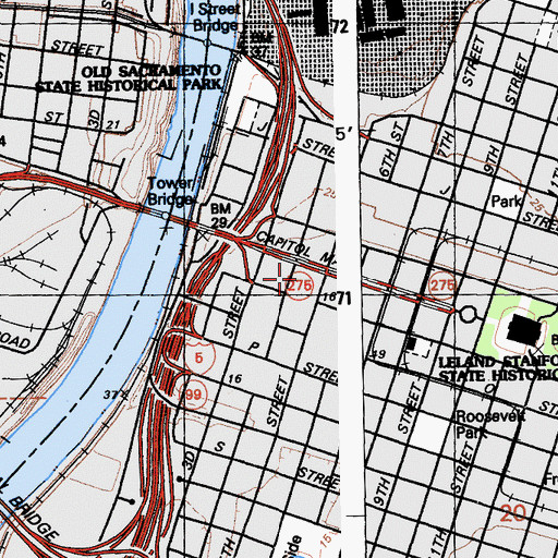 Topographic Map of Capitol Mall Shopping Center, CA