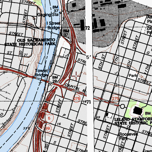 Topographic Map of Westfield Shoppingtown Downtown Plaza, CA