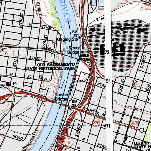 Topographic Map of Old Sacramento Historic District, CA