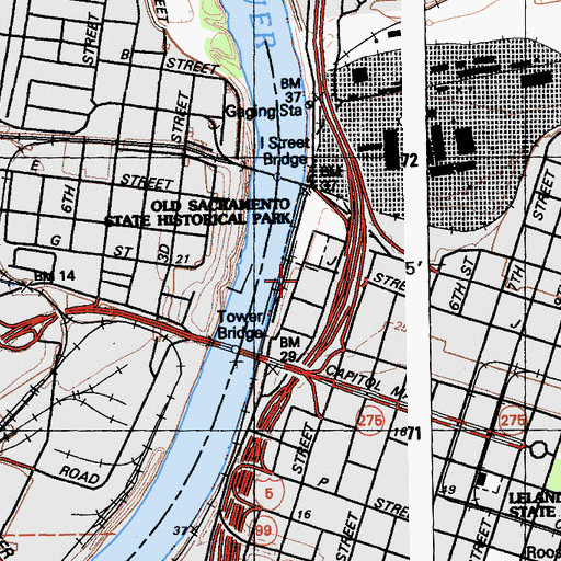 Topographic Map of Old Sacramento State Historic Park Visitor Information Center, CA