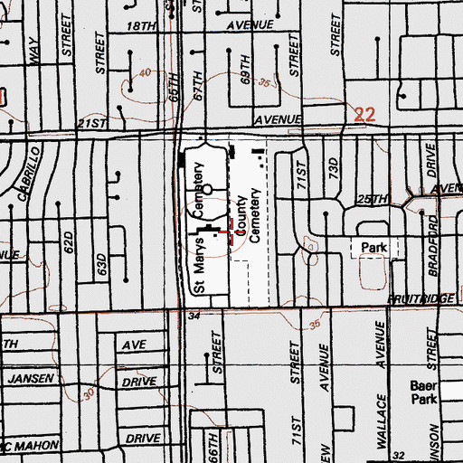 Topographic Map of Sacramento County Cemetery, CA