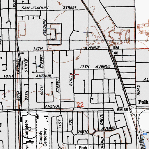 Topographic Map of Seventeenth Avenue Park, CA