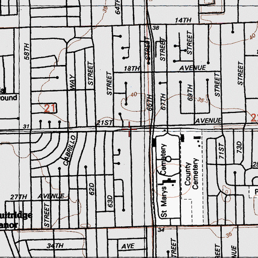 Topographic Map of Twenty-First Avenue Parkway, CA