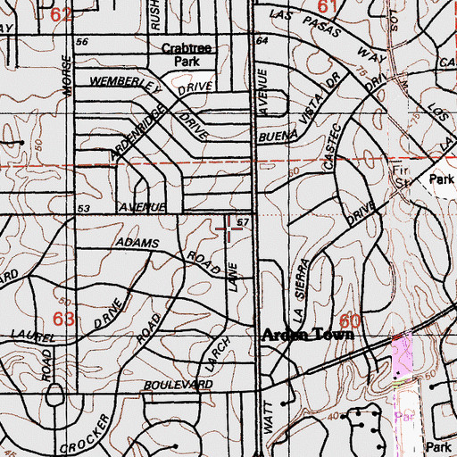 Topographic Map of Arden-Dimick Community Library, CA