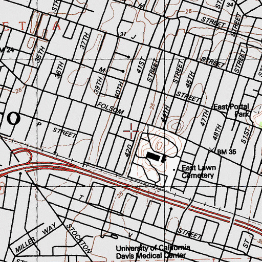 Topographic Map of East Lawn Childrens Park, CA