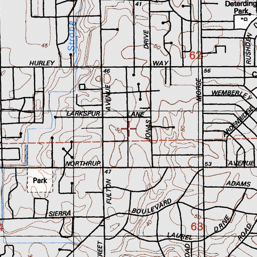 Topographic Map of Jonas Larkspur Park, CA
