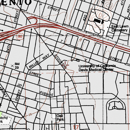 Topographic Map of University of California Davis Medical Center, CA