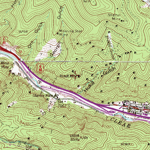 Topographic Map of Hukill Mine, CO