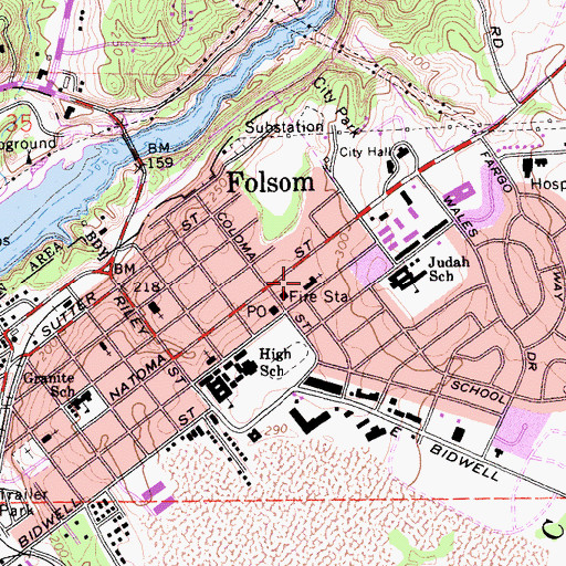 Topographic Map of First Baptist Church of Folsom, CA