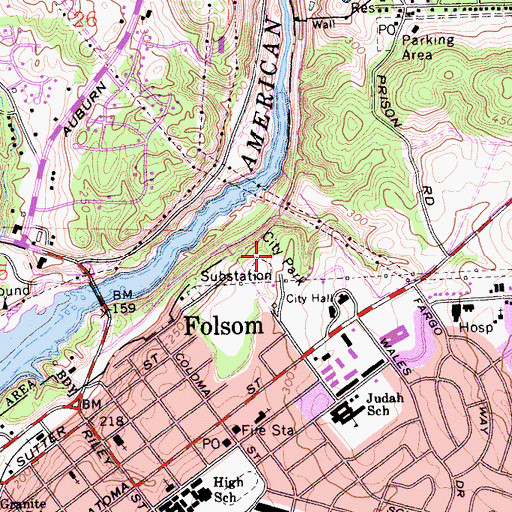Topographic Map of Folsom City Park, CA
