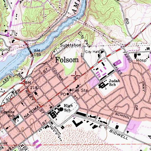 Topographic Map of Folsom Convalescent Hospital, CA