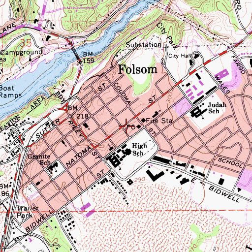 Topographic Map of Folsom Library, CA
