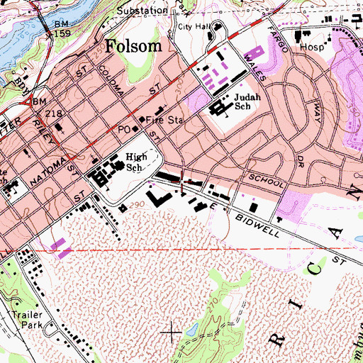 Topographic Map of Folsom Shopping Center, CA
