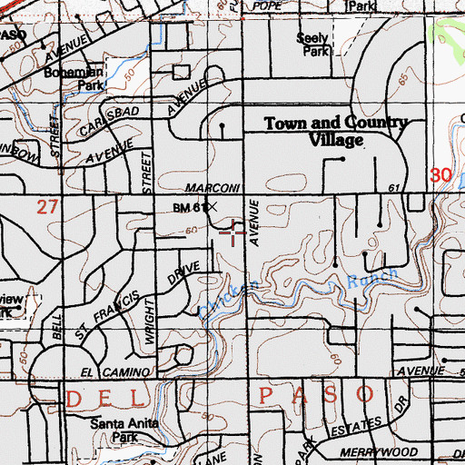 Topographic Map of Mueller Corner Shopping Center, CA