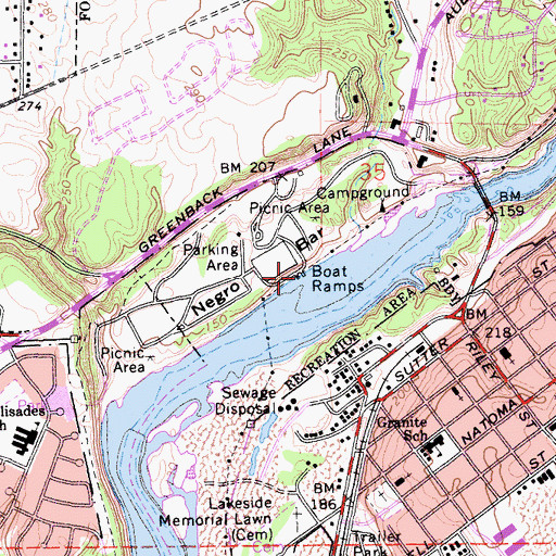 Topographic Map of Negro Bar Area Boat Launch, CA