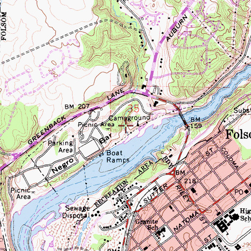 Topographic Map of Negro Bar Campground, CA