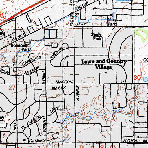 Topographic Map of Town and Country Village Shopping Center, CA